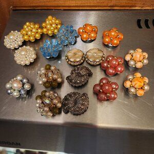 Lot of 19 Vintage Clip-on Earrings REPURPOSED to Refrigerator Magnets